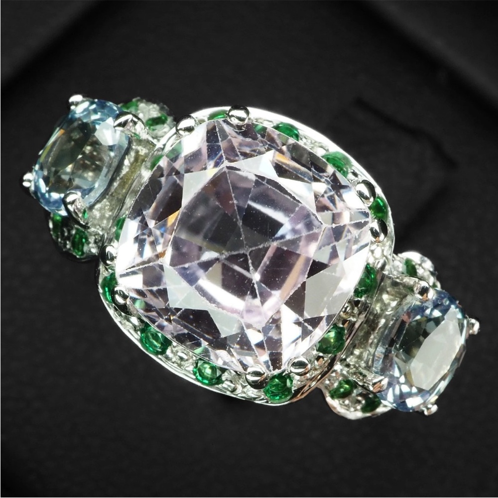 6ct Kunzite Sapphire 14k White Gold Electroplated 925 Silver Ring Color change - Picture 6 of 6